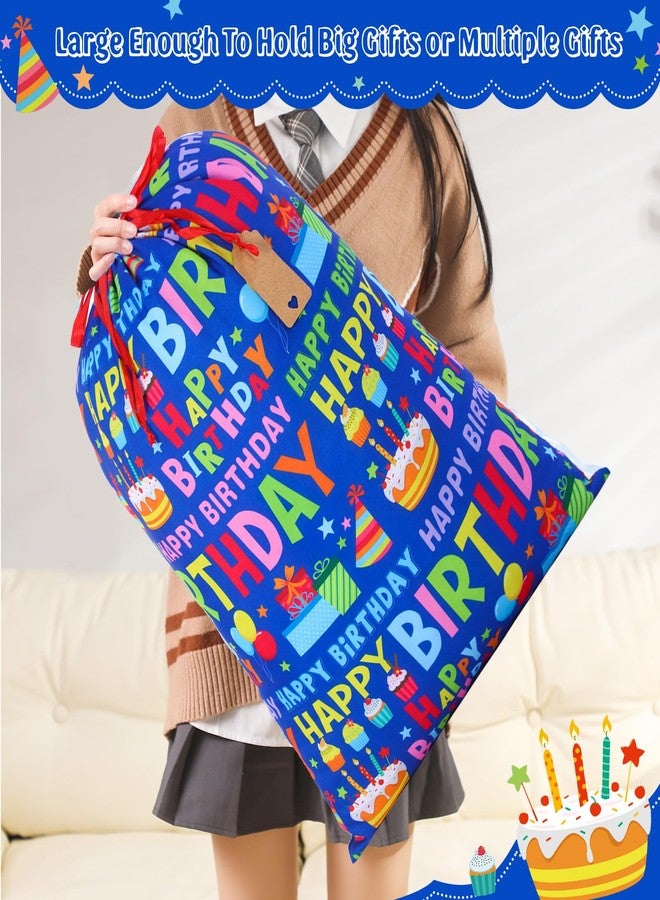 Pickmesh 1 Pcs Happy Birthday Drawstring Gift Bag 20 x 28 Inch Extra Large Baby Shower Bag Reusable Fabric Blue Baby Shower Wrapping Pouch for Gender Reveal Gift Wrapping Decoration(Blue Birthday) - Image 3